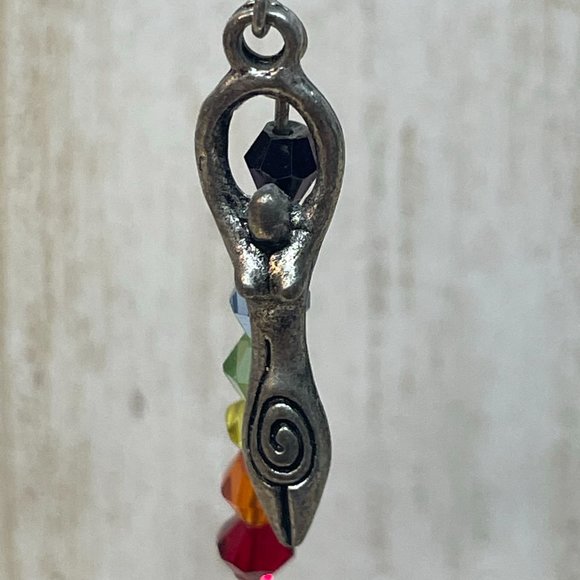 HANDMADE BEADED ART RAINBOW SWAROVSKI CRYSTALS STERLING SILVER GODDESS EARRINGS - Picture 2 of 7